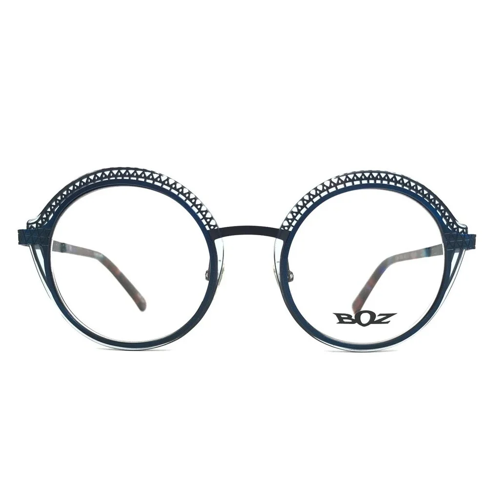 BOZ Eyeglasses Frames ITZA 2035 Blue Brushed Blue Navy Round Webbed 48-21-140